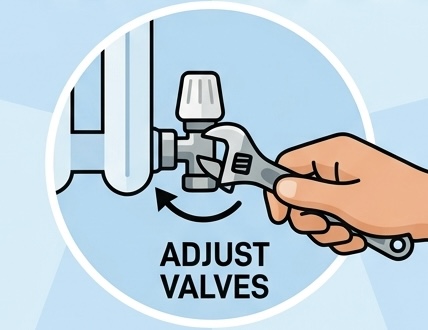Radiator lock shield valve being adjusted with a spanner